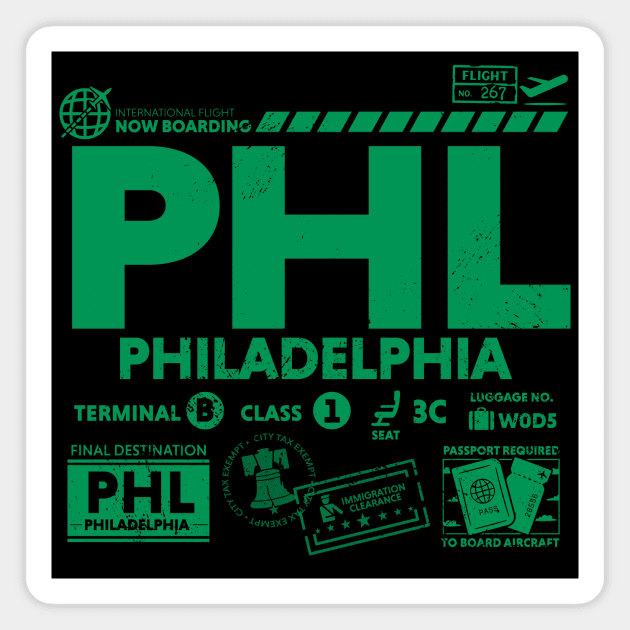 Vintage Philadelphia PHL Airport Code Travel Day Retro Travel Tag Magnet by Now Boarding